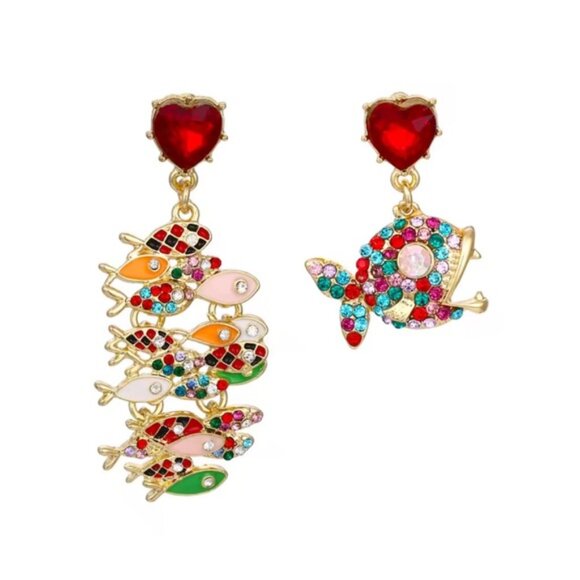 Betsy Johnson Colorful Multicolor Irregular Fish pendant Drop Heart Earrings - Picture 6 of 7